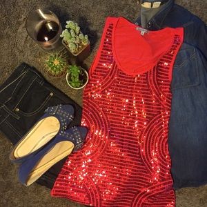 Red Sequin Tank Top